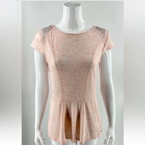 Guess Peplum Top Size M Pink Padded Shoulders Cap Sleeve Studded Shirt Womens